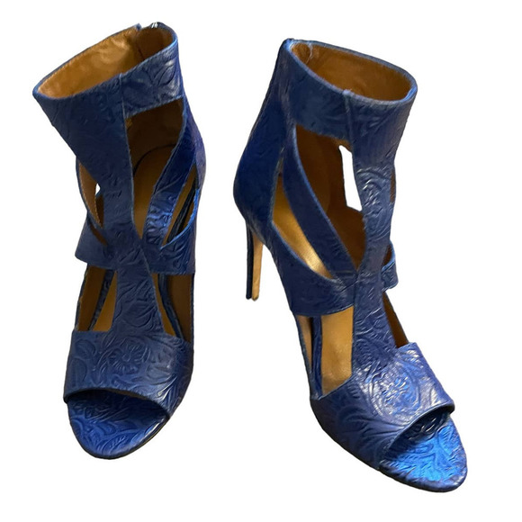 Rachel Roy Womens Floral Embossed Leather Stilettos Heel Open Toe Size 7 - Picture 2 of 9